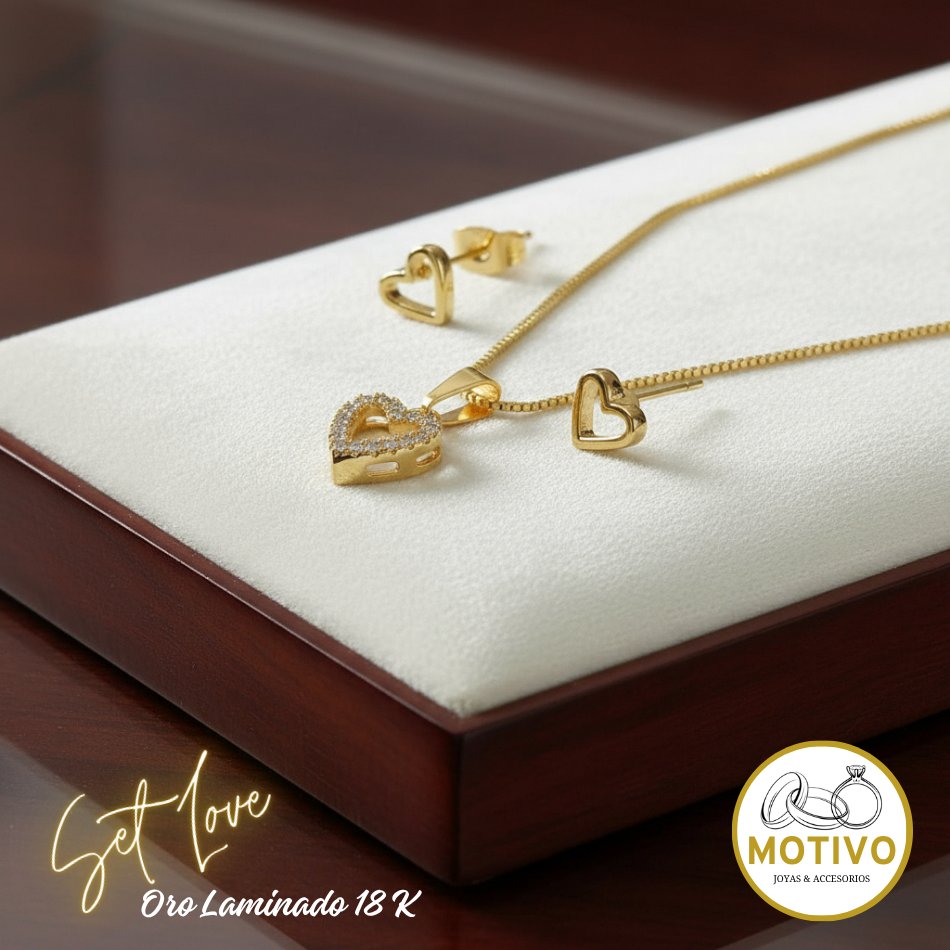 Set Corazón Love en Oro laminado de 18 kilates