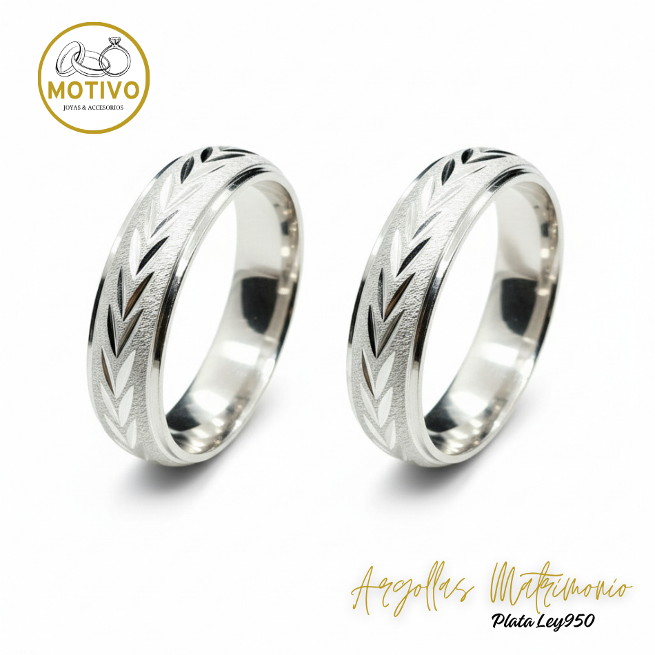 Argollas Matrimonio en Plata ley950 diseño espigas 🌾