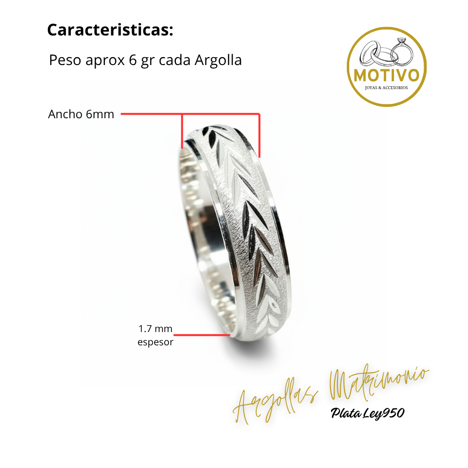 Argollas Matrimonio en Plata ley950 diseño espigas 🌾