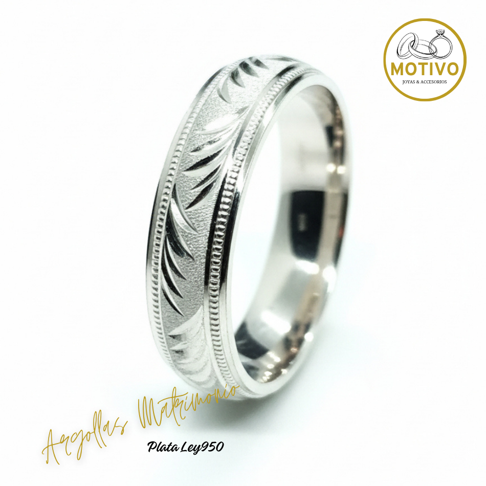 Argollas Matrimonio en Plata ley950 diseño Palma 🌴