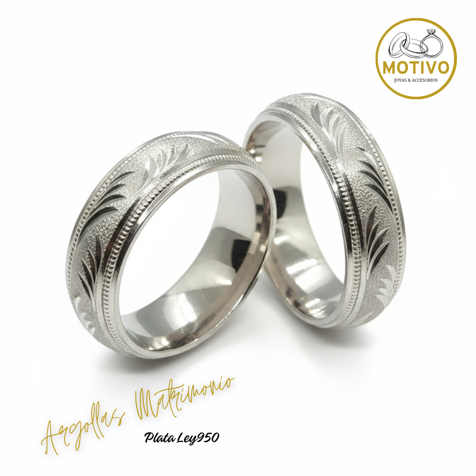 Argollas Matrimonio en Plata ley950 diseño Palma 🌴
