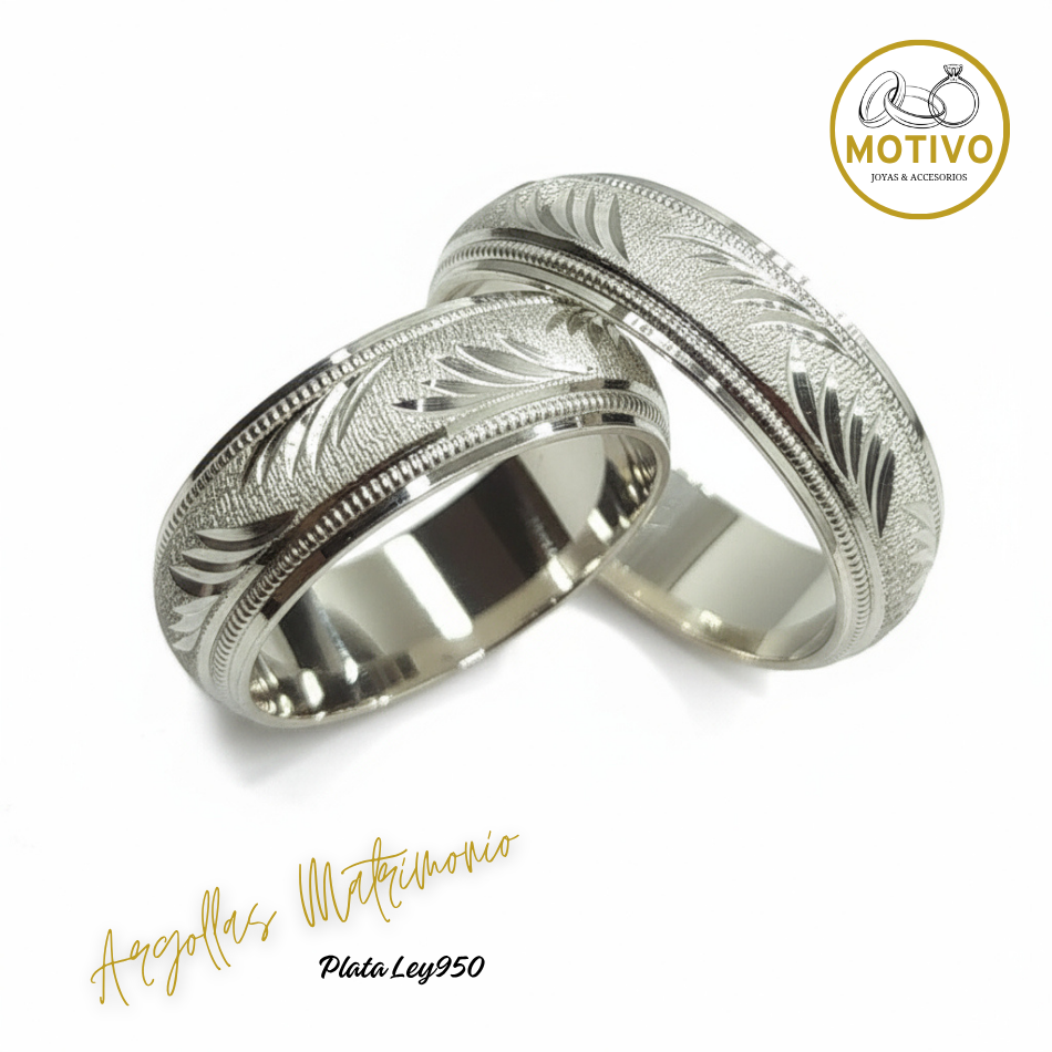 Argollas Matrimonio en Plata ley950 diseño Palma 🌴