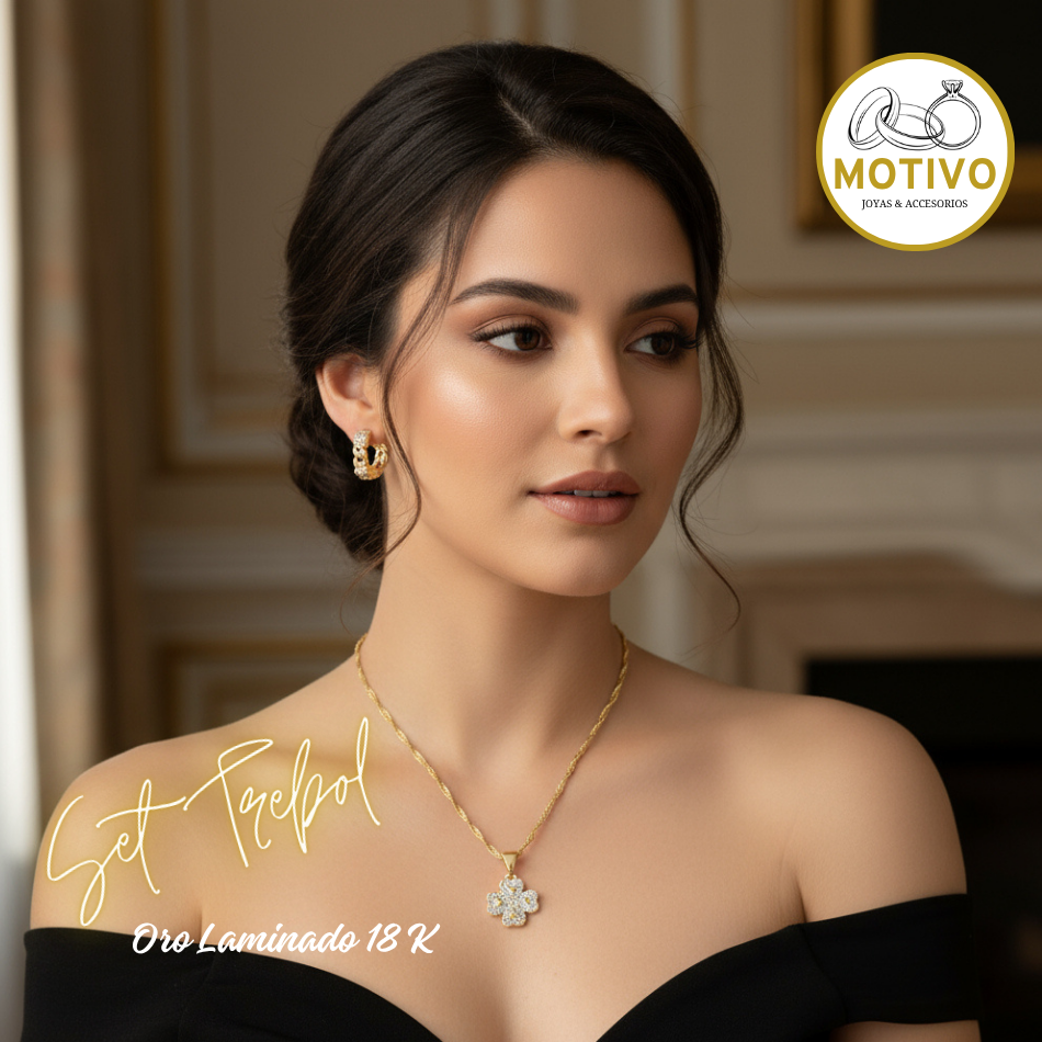 Set Trébol Cristal Oro laminado 18k🍀