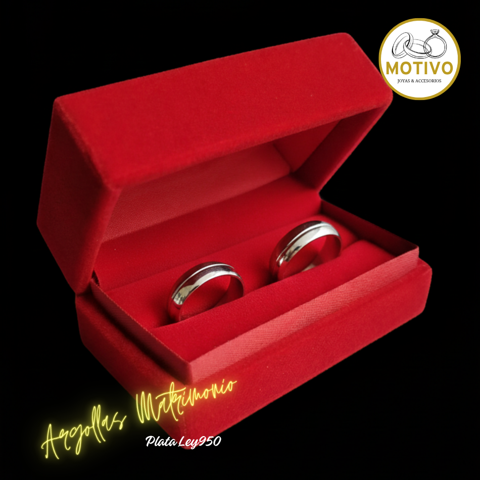 Argollas Matrimonio en Plata ley950 diseño Clasico con linea onda ☯