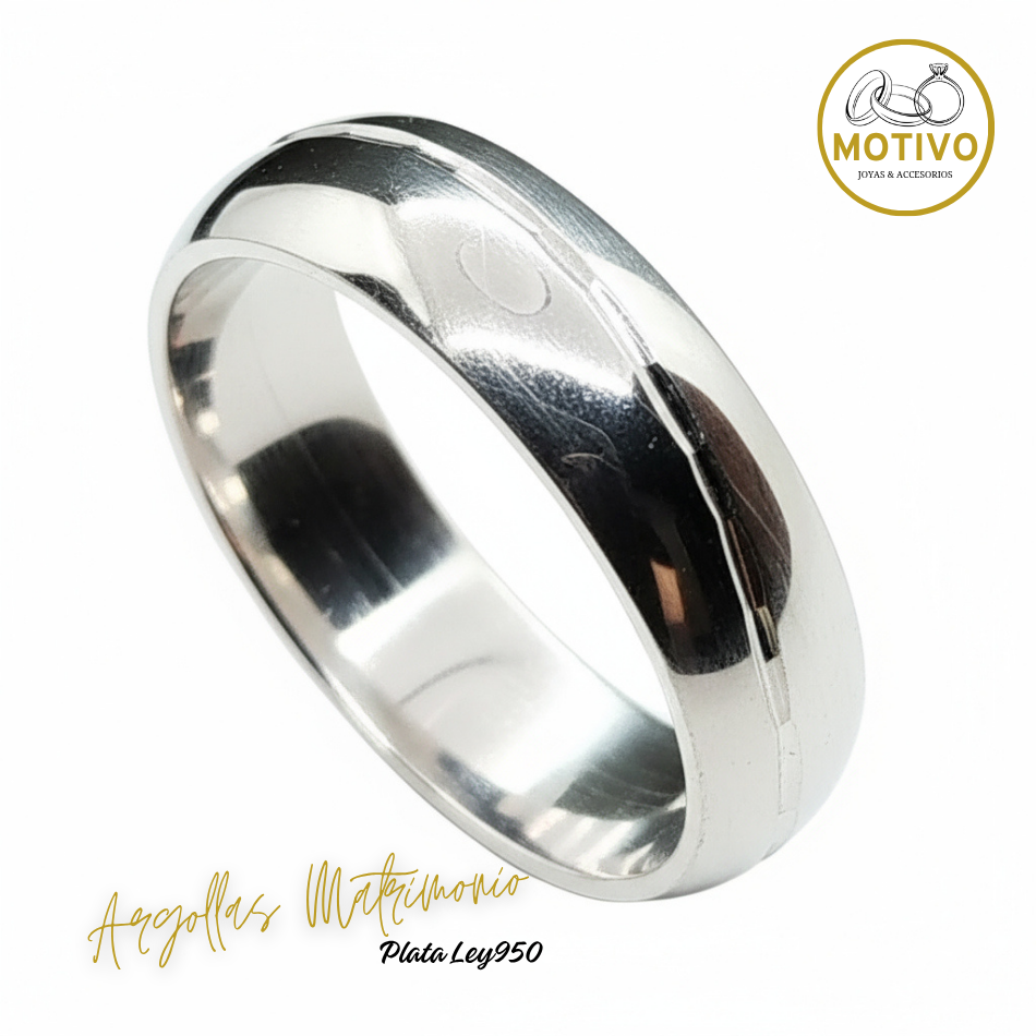Argollas Matrimonio en Plata ley950 diseño Clasico con linea onda ☯