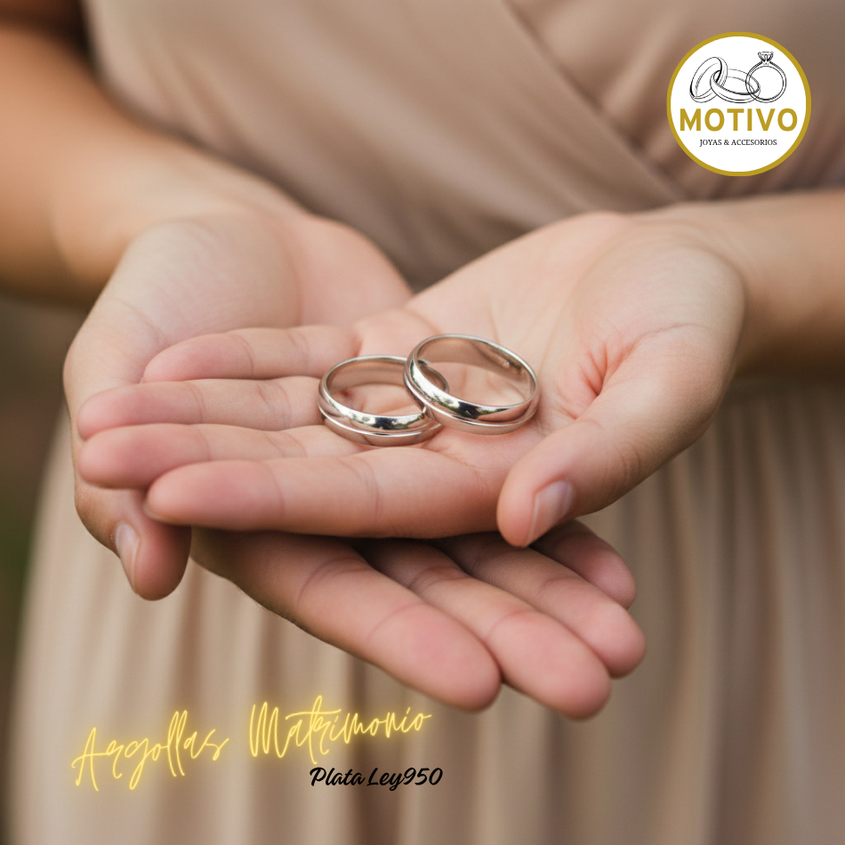 Argollas Matrimonio en Plata ley950 diseño Clasico con linea onda ☯