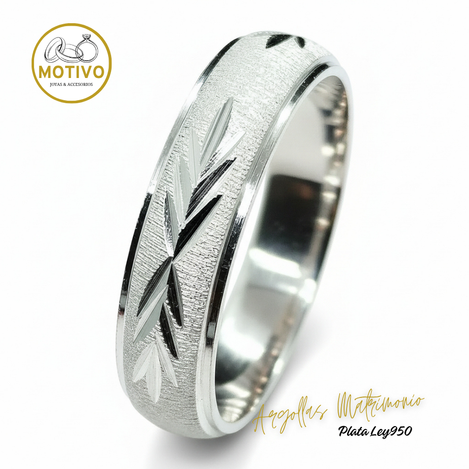 Argollas Matrimonio en Plata ley950 diseño Hojas Laurel