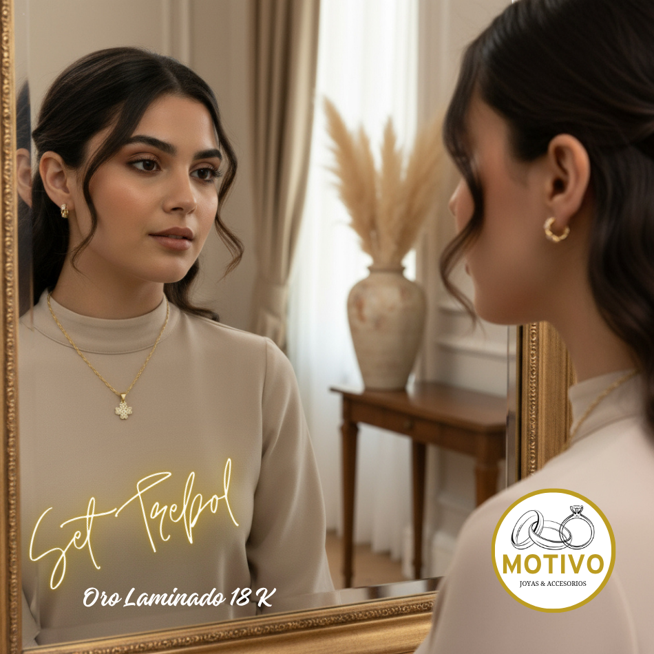 Set Trébol Cristal Oro laminado 18k🍀