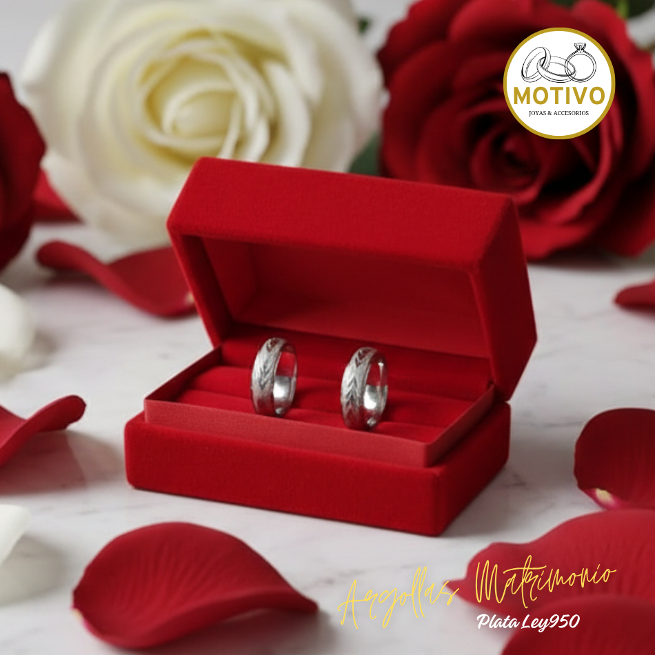 Argollas Matrimonio en Plata ley950 diseño Hojas Laurel