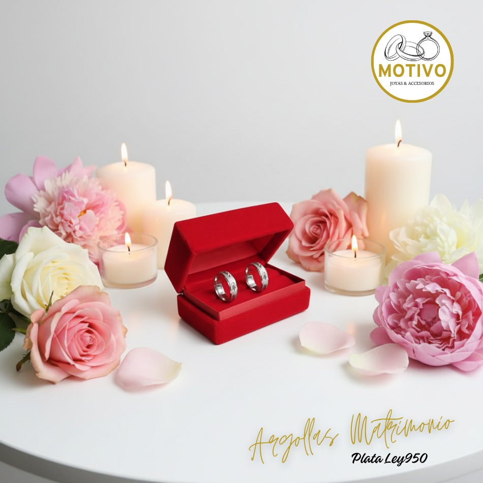Argollas Matrimonio en Plata ley950 diseño Hojas Laurel
