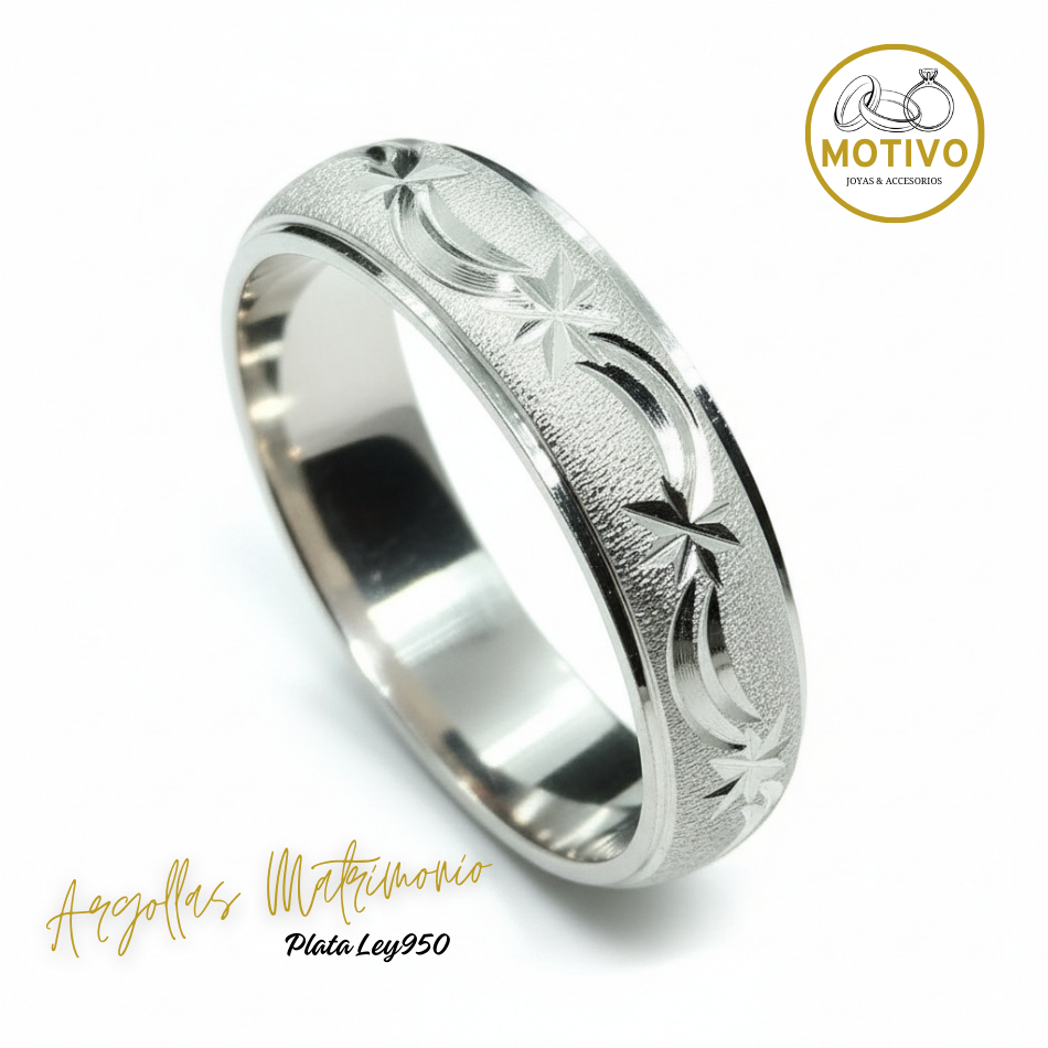 Argollas Matrimonio en Plata ley950 diseño Cometa ☄