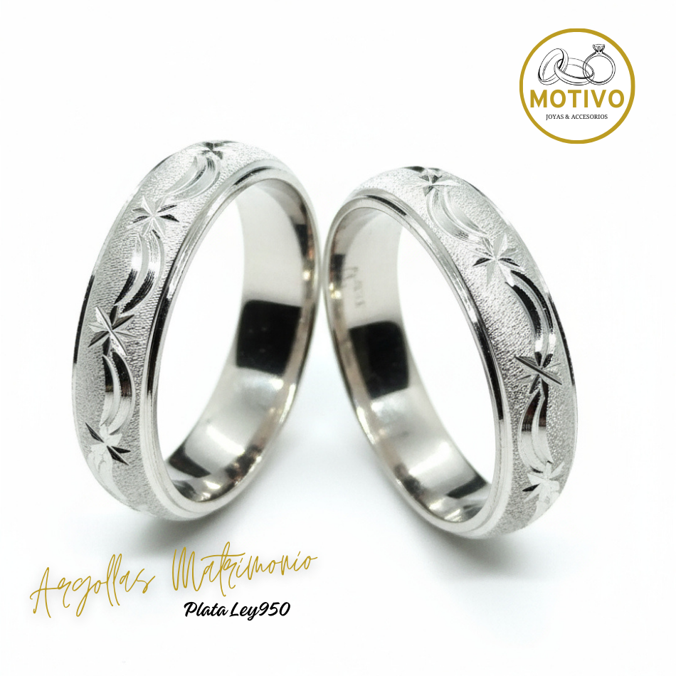 Argollas Matrimonio en Plata ley950 diseño Cometa ☄
