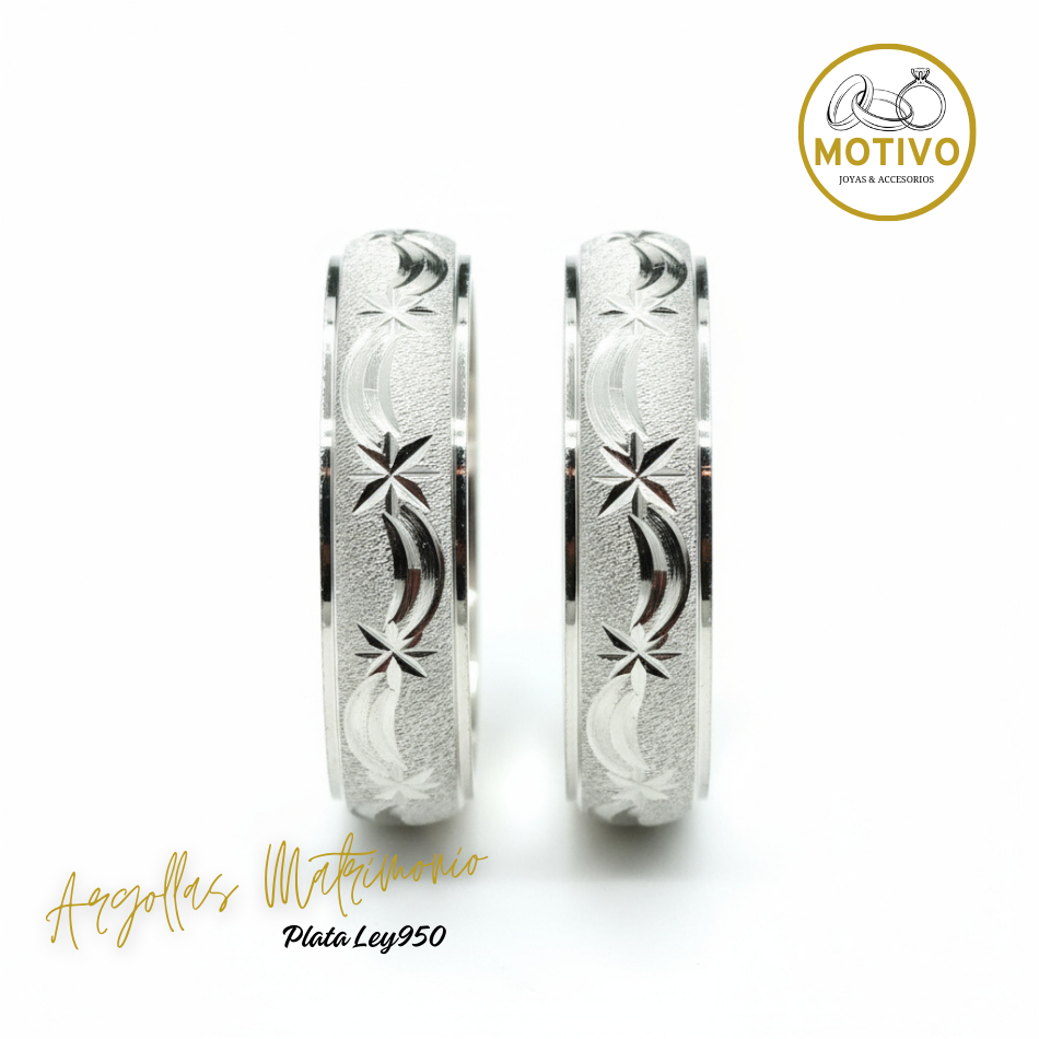 Argollas Matrimonio en Plata ley950 diseño Cometa ☄
