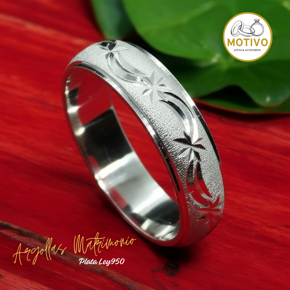 Argollas Matrimonio en Plata ley950 diseño Cometa ☄