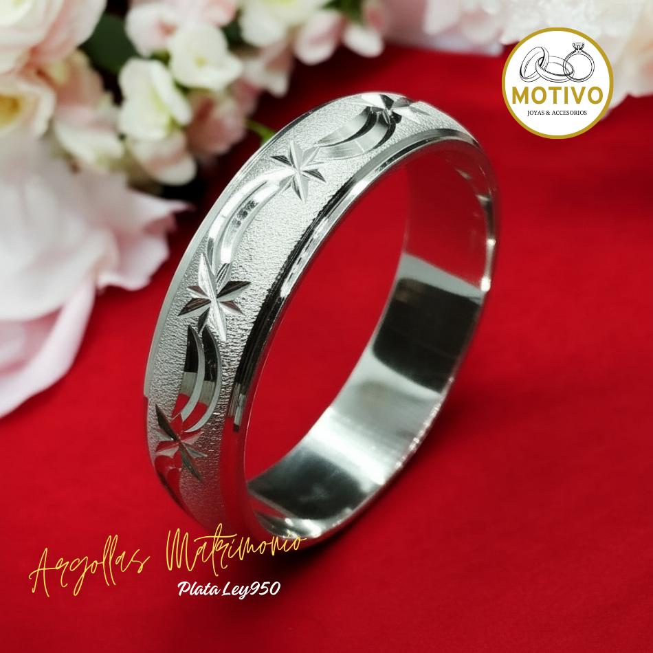 Argollas Matrimonio en Plata ley950 diseño Cometa ☄