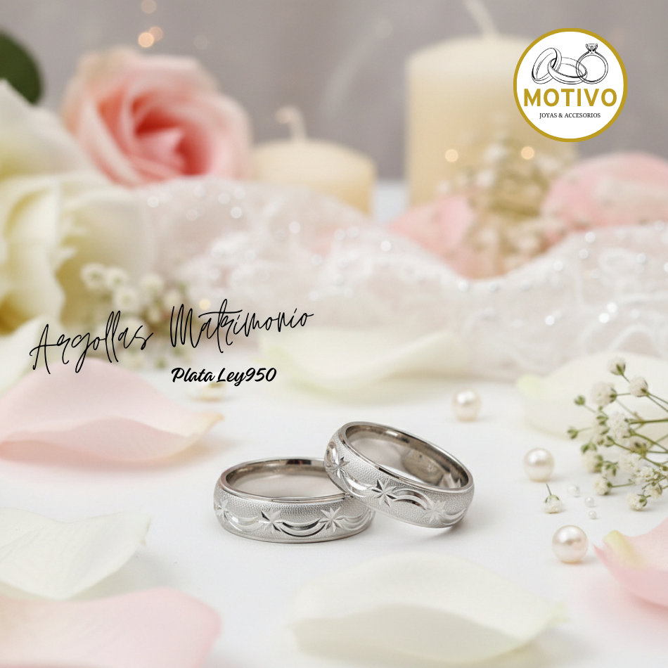 Argollas Matrimonio en Plata ley950 diseño Cometa ☄