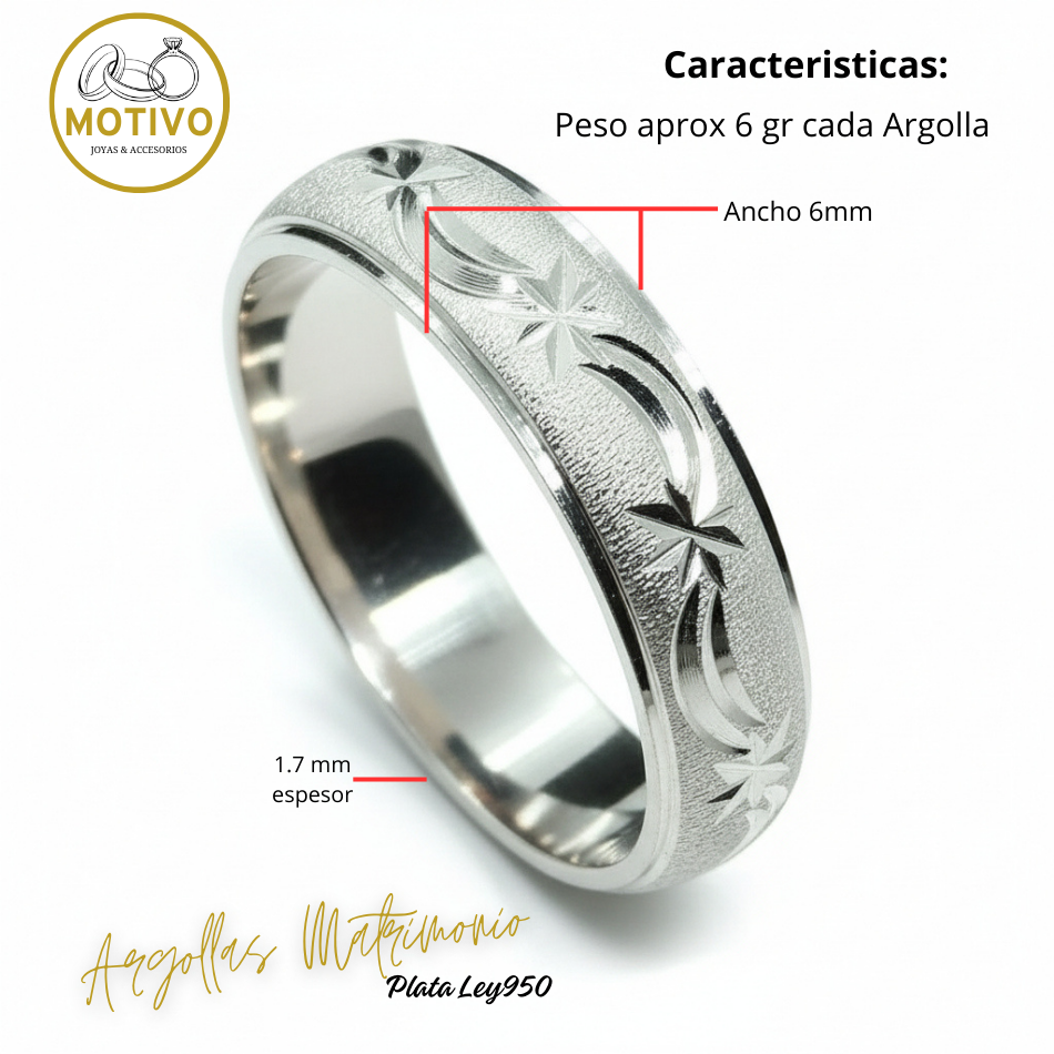 Argollas Matrimonio en Plata ley950 diseño Cometa ☄