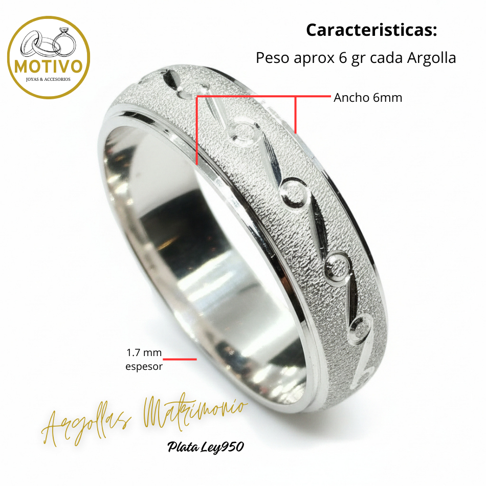 Argollas Matrimonio en Plata ley950 diseño Nota 🎵