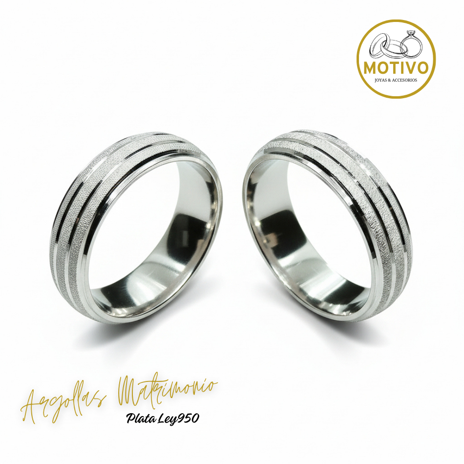 Argollas Matrimonio en Plata ley950 diseño Saturno