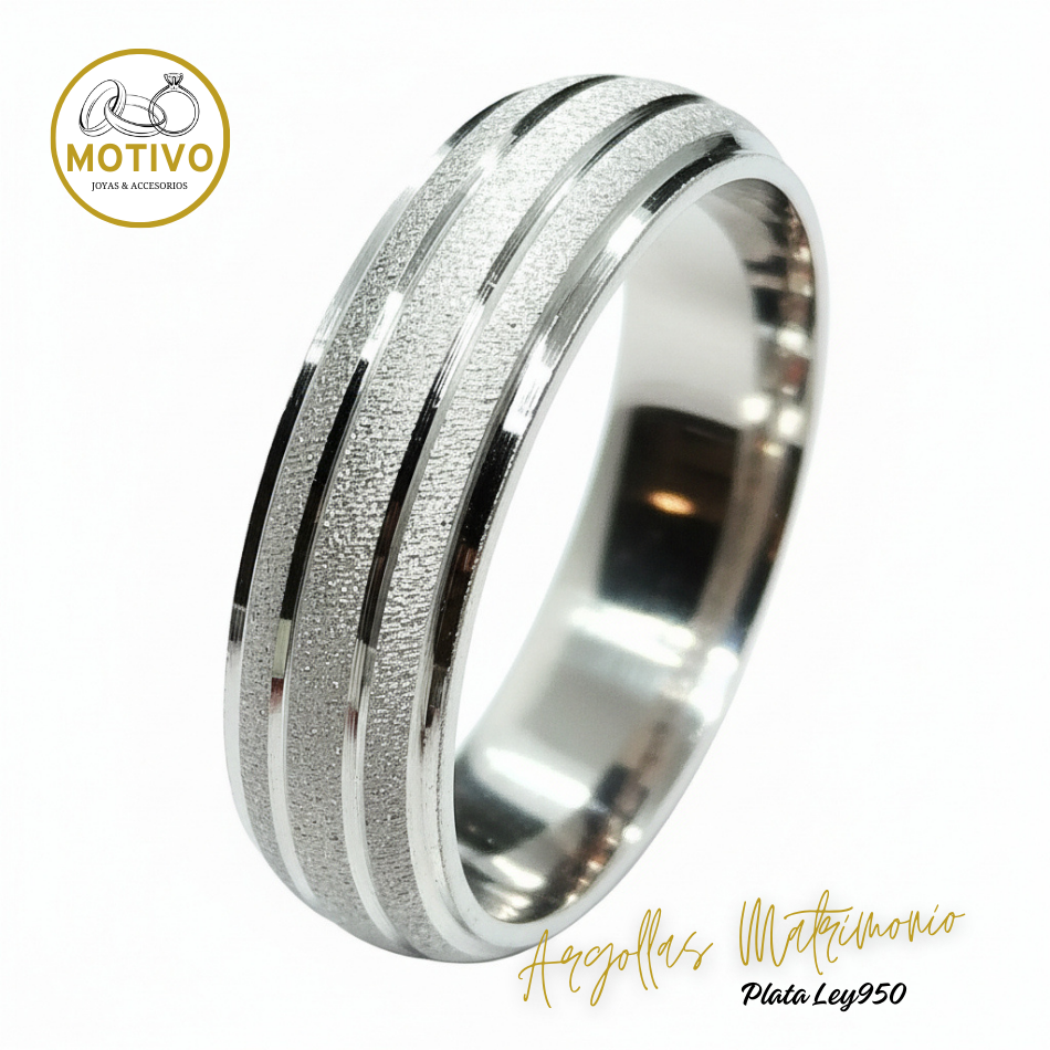 Argollas Matrimonio en Plata ley950 diseño Saturno