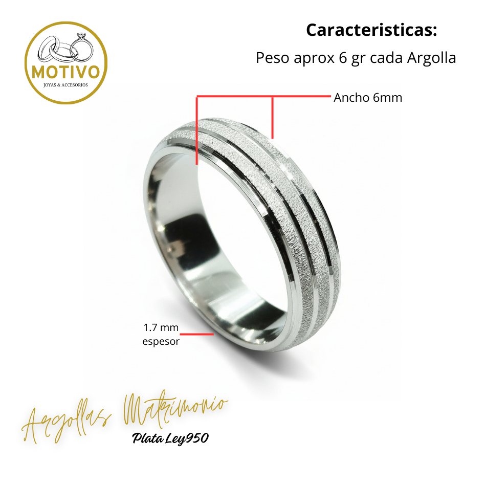 Argollas Matrimonio en Plata ley950 diseño Saturno