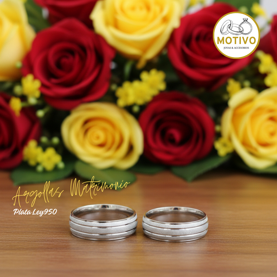 Argollas Matrimonio en Plata ley950 diseño Saturno
