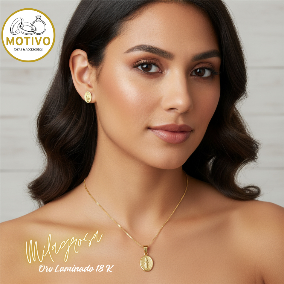 Set Virgen de la Milagrosa Oro laminado 18K🙏