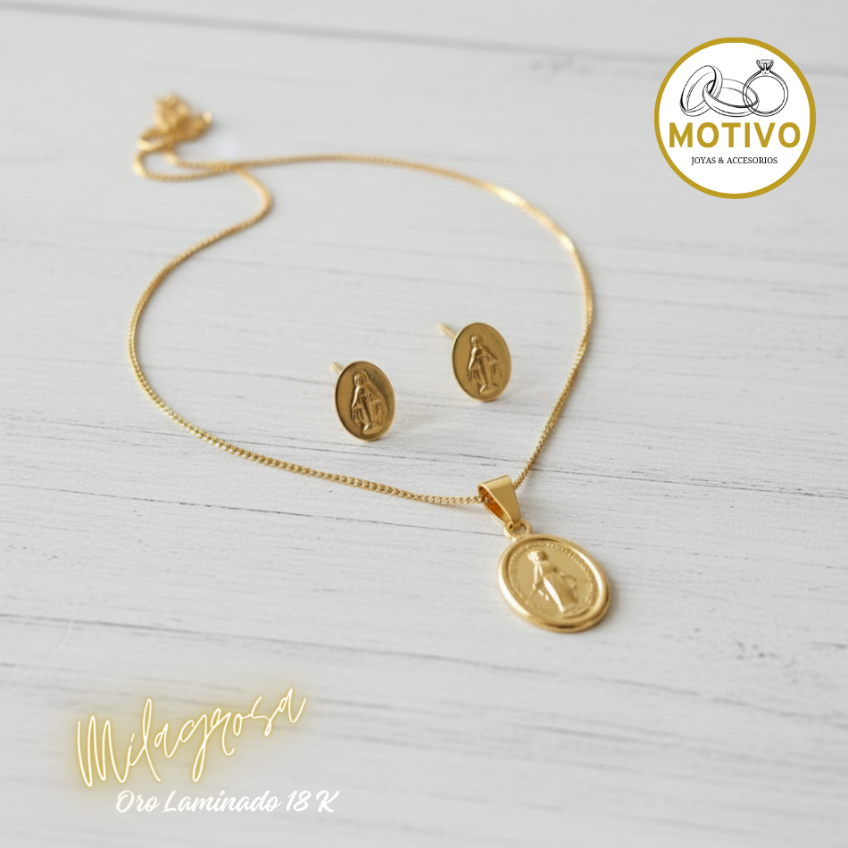 Set Virgen de la Milagrosa Oro laminado 18K🙏