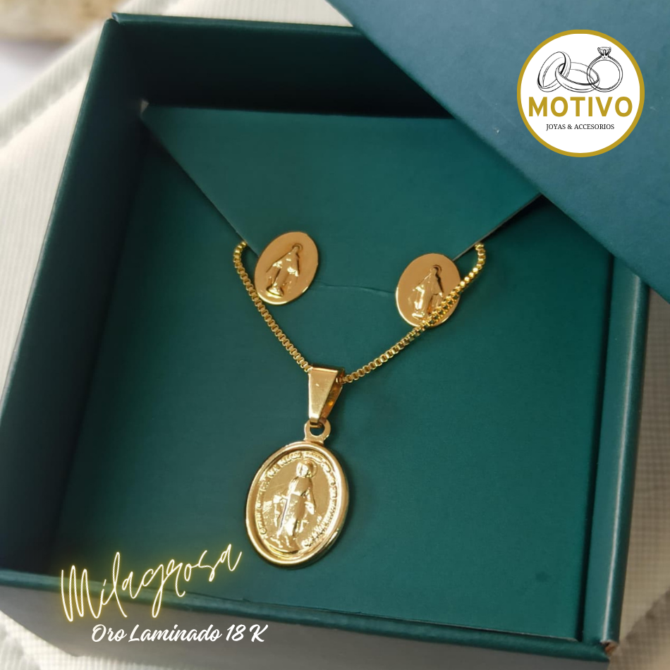 Set Virgen de la Milagrosa Oro laminado 18K🙏
