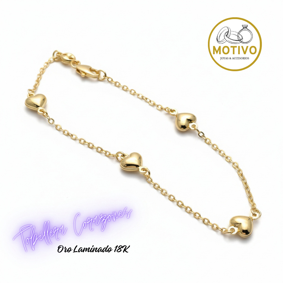 Tobillera Corazones Oro laminado 18K 💕