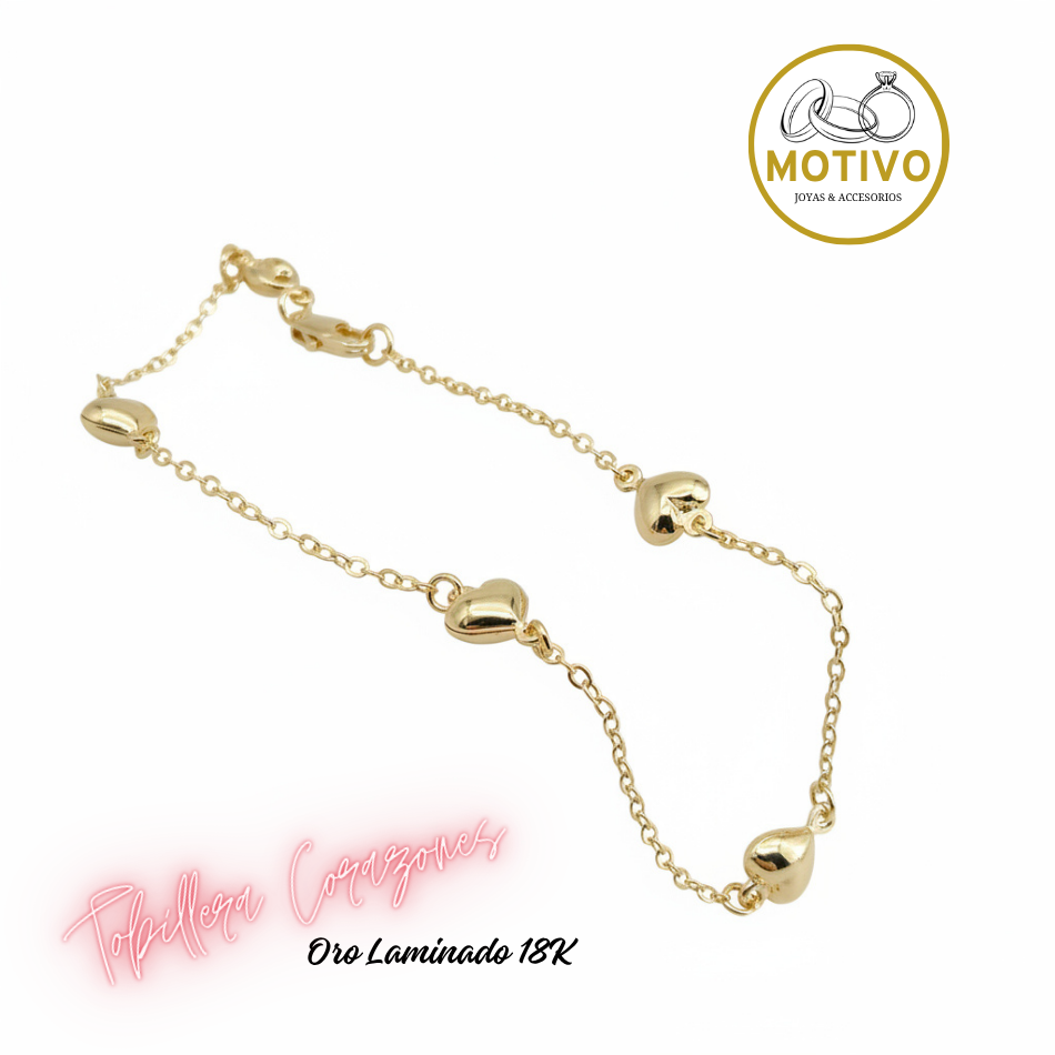 Tobillera Corazones Oro laminado 18K 💕
