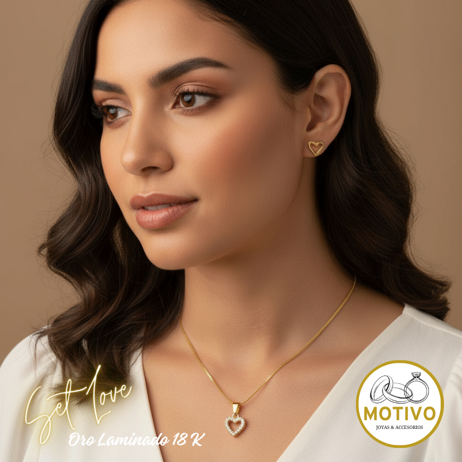 Set Corazón Love en Oro laminado de 18 kilates