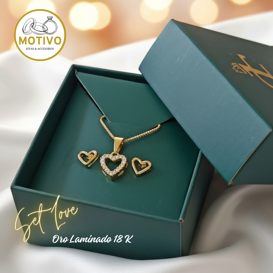 Set Corazón Love en Oro laminado de 18 kilates