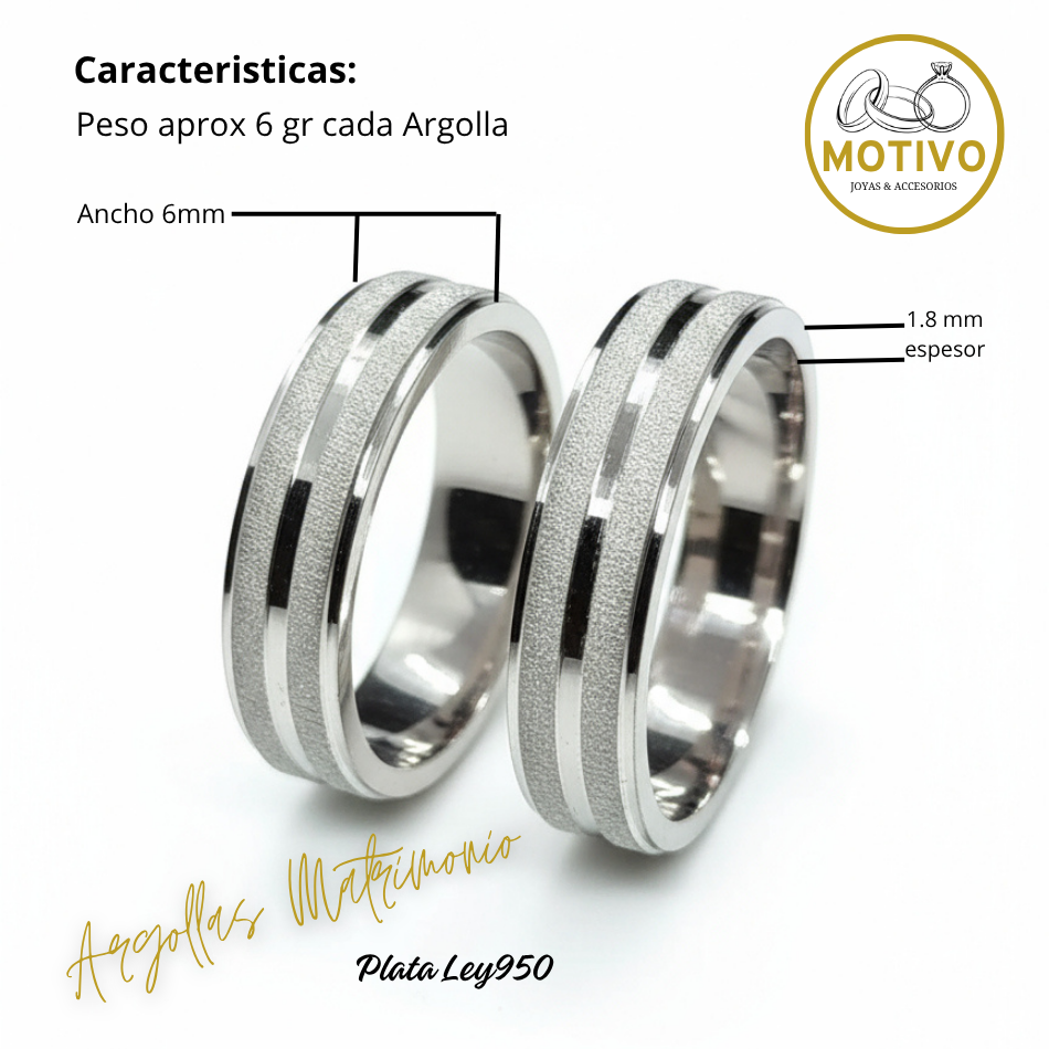 Argollas Matrimonio en Plata ley950 diseño Astra💥