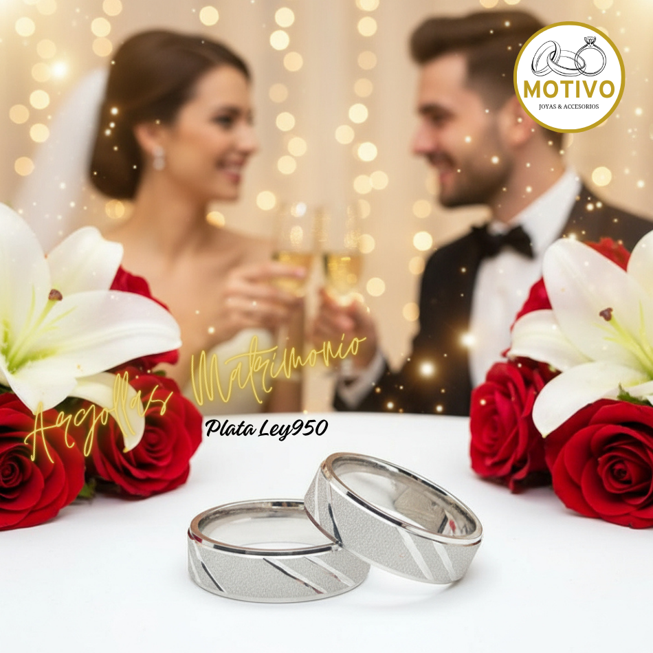 Argollas Matrimonio en Plata ley950 diseño Armonía 💕