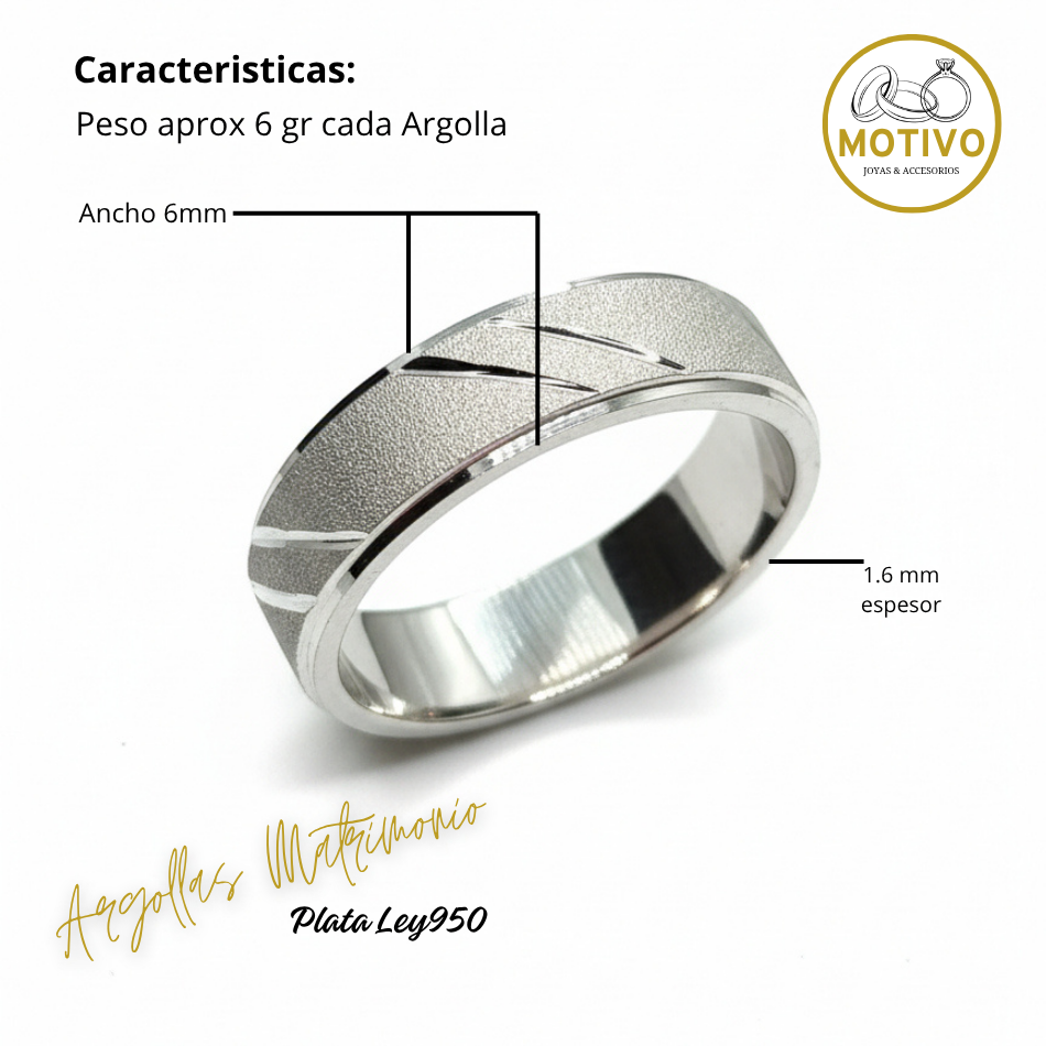 Argollas Matrimonio en Plata ley950 diseño Armonía 💕