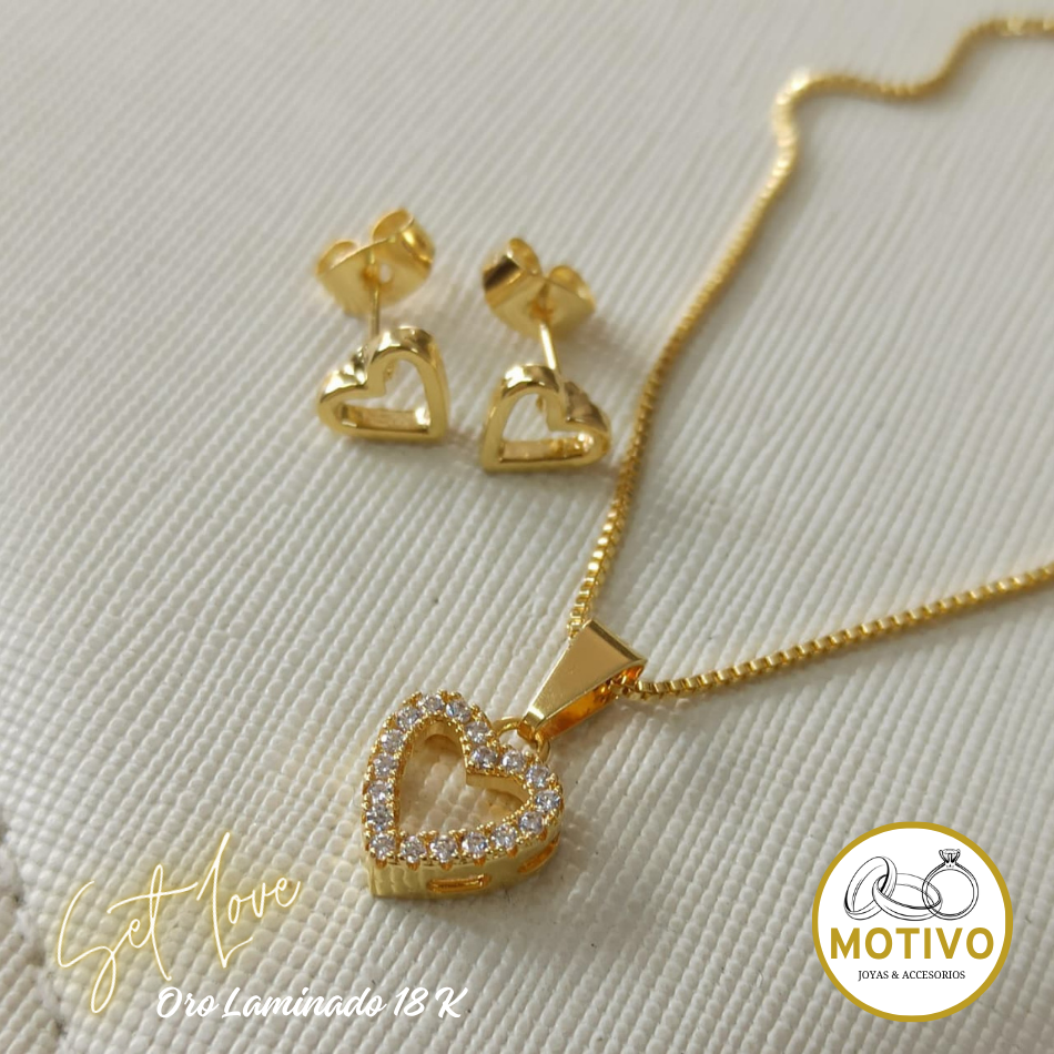 Set Corazón Love en Oro laminado de 18 kilates