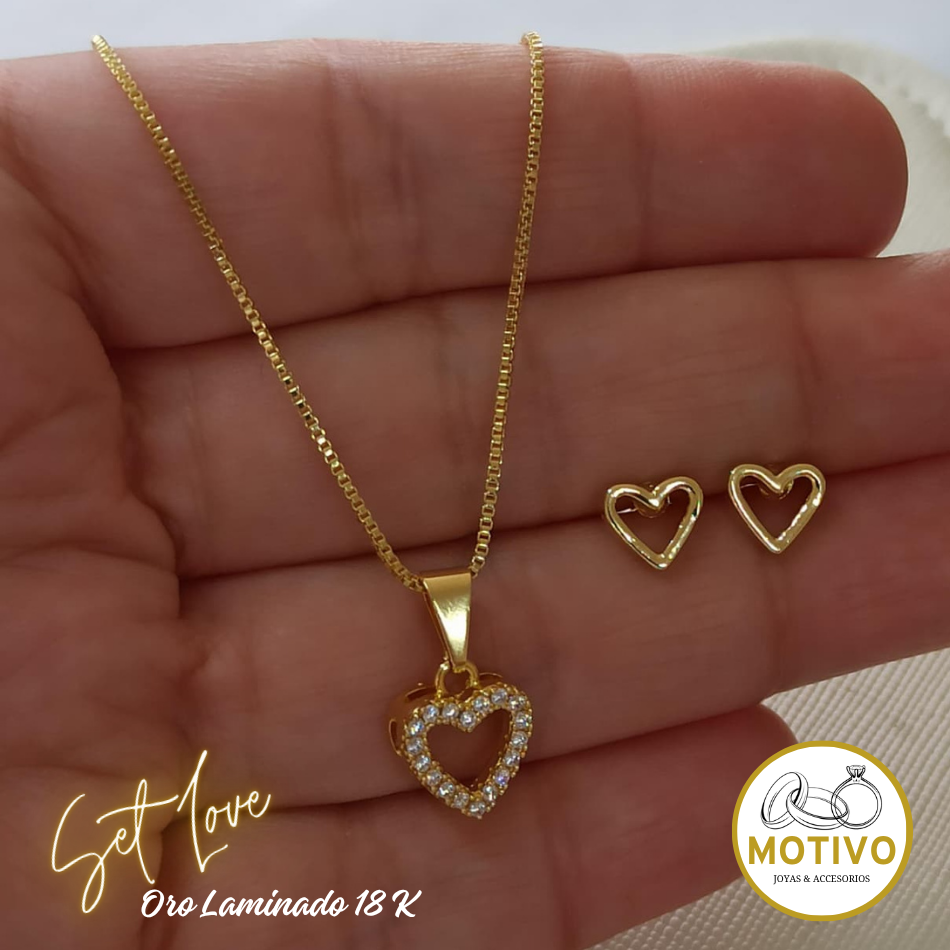 Set Corazón Love en Oro laminado de 18 kilates
