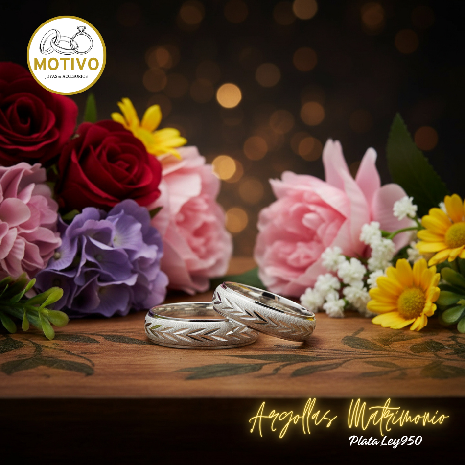 Argollas Matrimonio en Plata ley950 diseño espigas 🌾