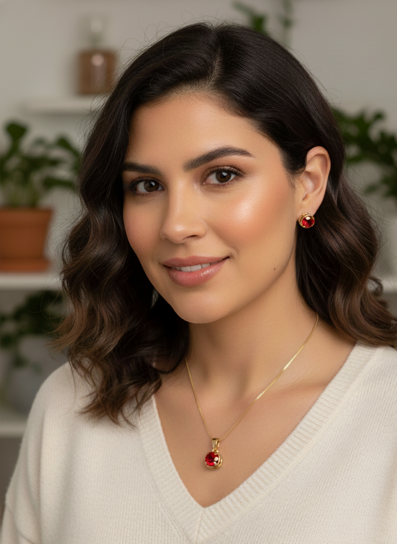 SET AURA Cadena Dije y Aretes oro laminado 18 k