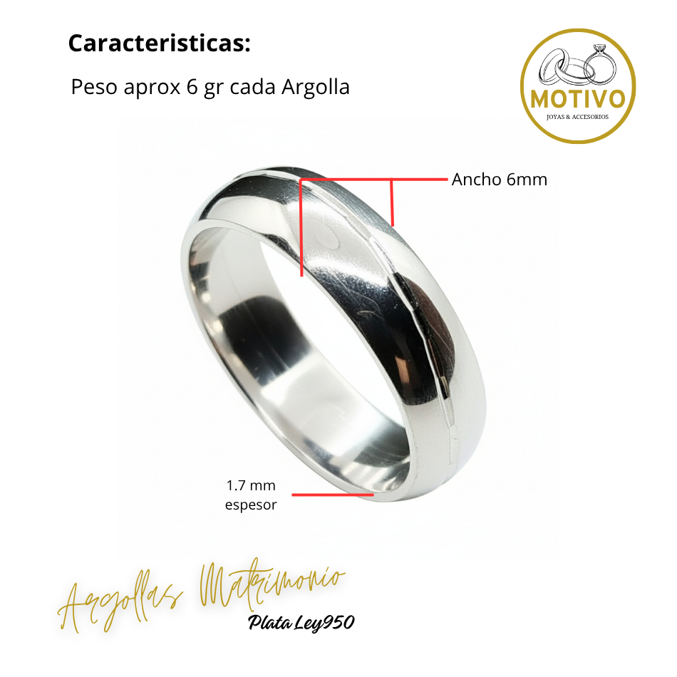 Argollas Matrimonio en Plata ley950 diseño Clasico con linea onda ☯