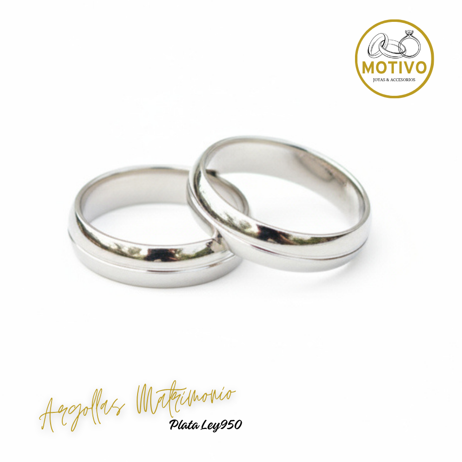 Argollas Matrimonio en Plata ley950 diseño Clasico con linea onda ☯