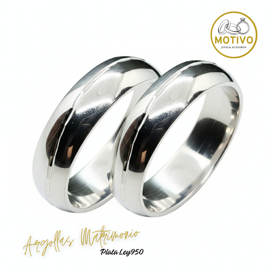 Argollas Matrimonio en Plata ley950 diseño Clasico con linea onda ☯