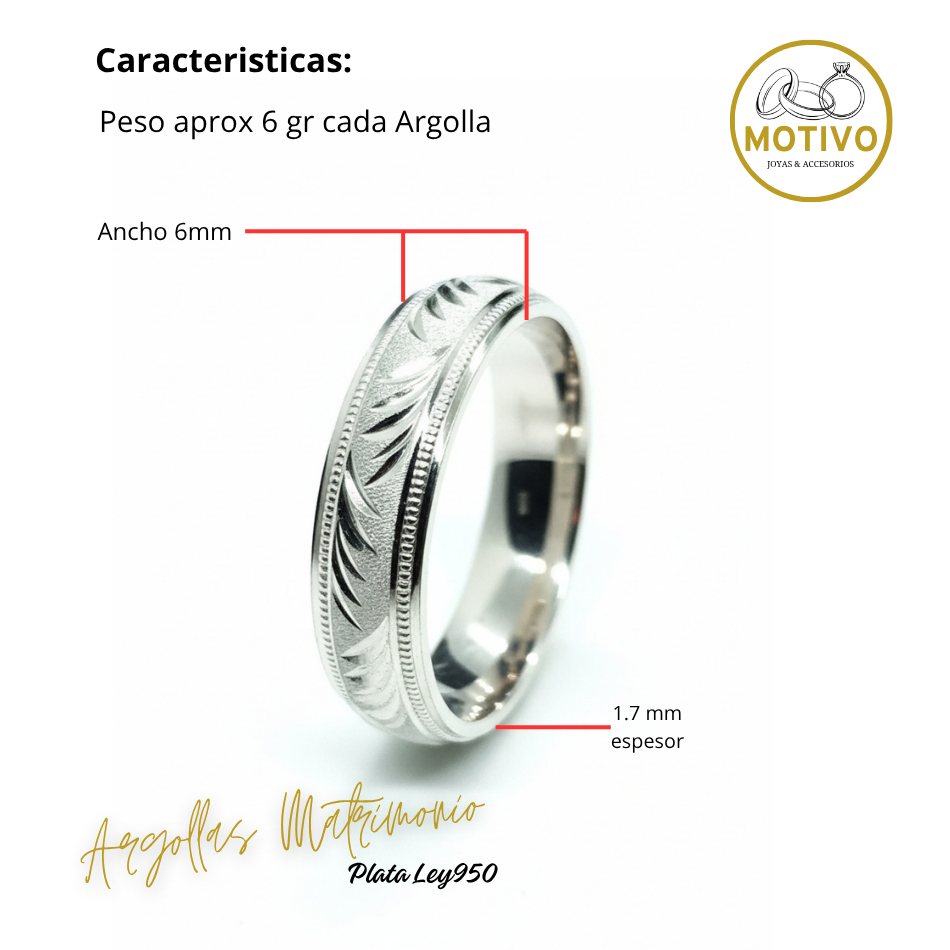 Argollas Matrimonio en Plata ley950 diseño Palma 🌴