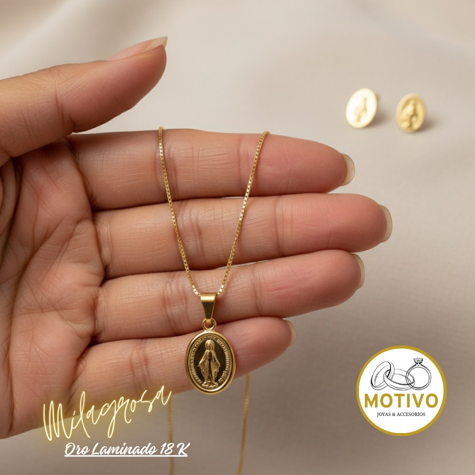 Set Virgen de la Milagrosa Oro laminado 18K🙏