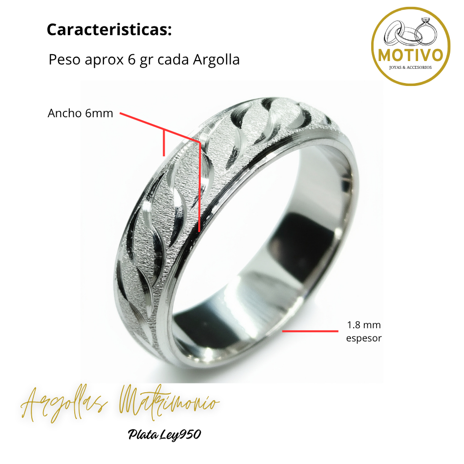 Argollas Matrimonio en Plata ley950 diseño olas 🌊