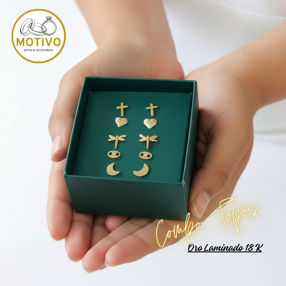 Conjunto 5 Topos diferentes Oro laminado 18 K🎁