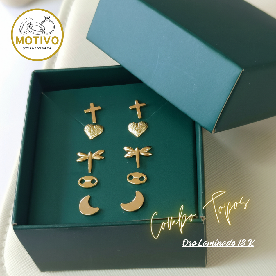 Conjunto 5 Topos diferentes Oro laminado 18 K🎁