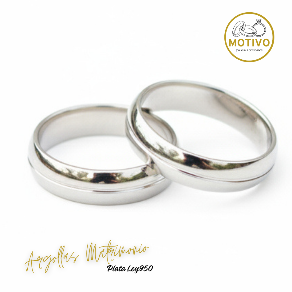 Argollas Matrimonio en Plata ley950 diseño Clasico con linea onda ☯